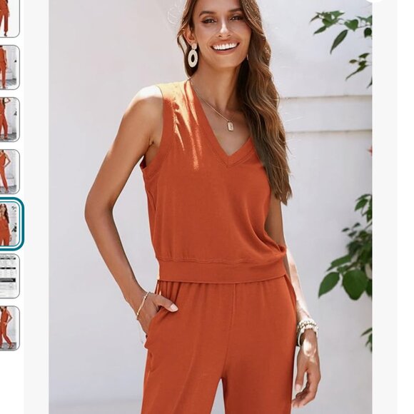 Women's Summer 2 Piece Tracksuit V Neck ORANGE SIZE SMALL NEW WITH TAGS - Picture 5 of 7